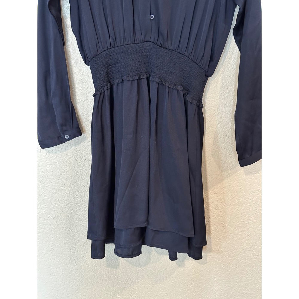 Quince Washable Silk Smocked Waist Mini Dress Navy Blue Size Medium NEW - Picture 5 of 9